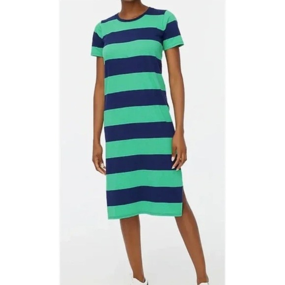 J. Crew Dresses & Skirts - J.Crew Striped Cotton T-Shirt Midi Dress Green Navy Blue Small